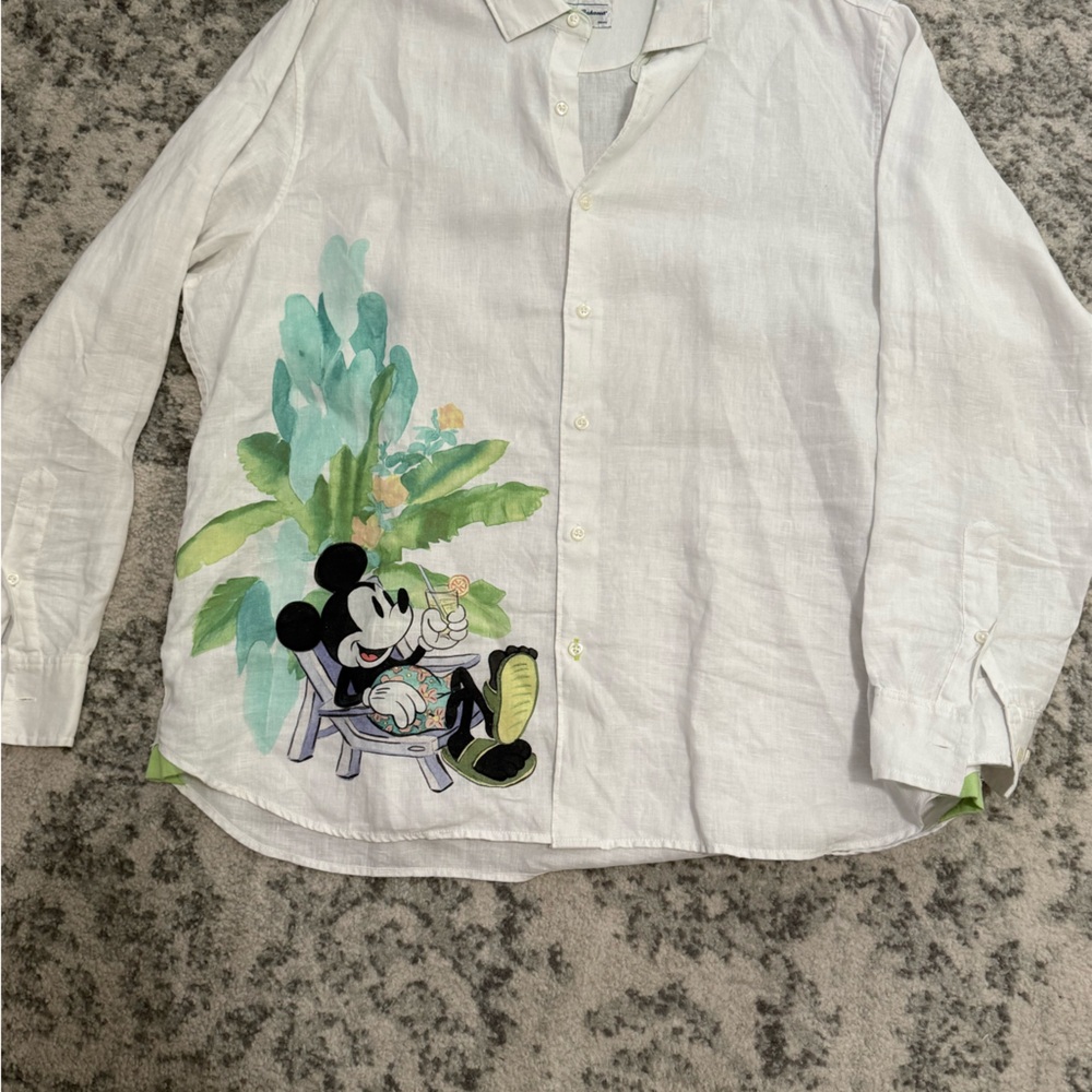 Tommy Bahama White Shirt with Lime Green Collar